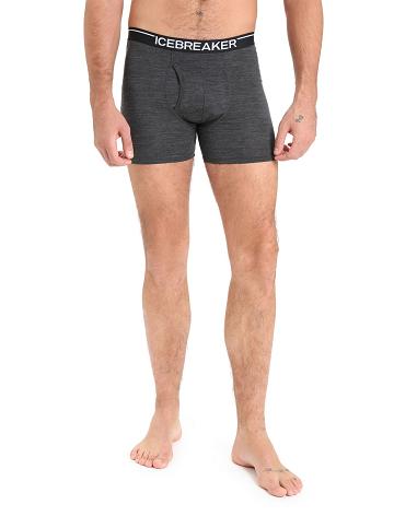 Pánské Spodní Prádlo Icebreaker Merino Anatomica Boxers With Fly Černé Šedé | CZ 1639GSOL
